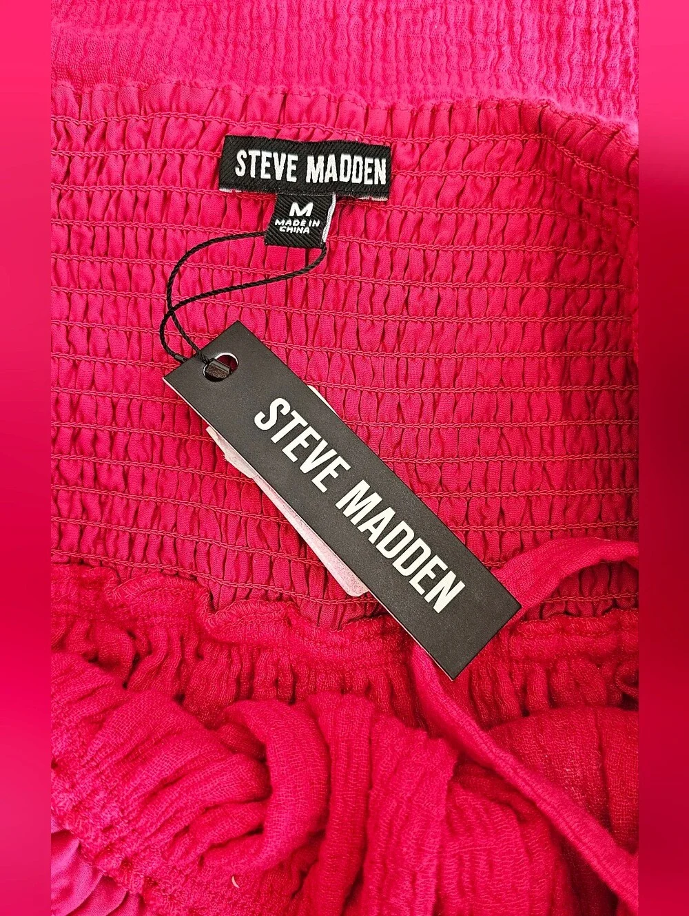 Steve Madden Cotton Gauze Pink Cranberry Halter V-Neck Midi Dress Women's Sz Med - Picture 2 of 11